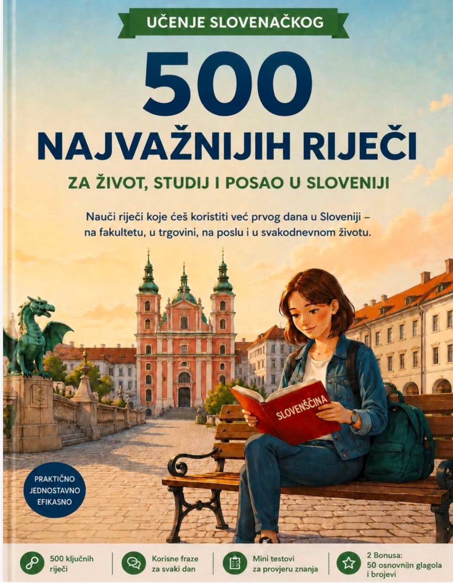 Naslovnica priručnika 500 najvažnijih riječi – učenje slovenačkog